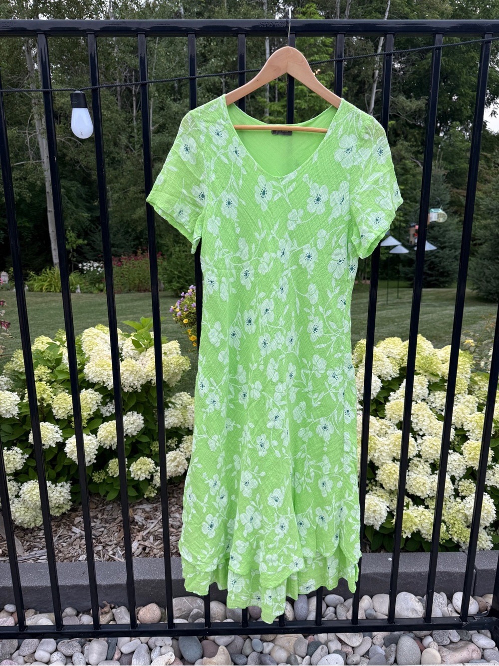 Italian Boutique Green Floral Cotton Blend Dress | Lagenlook | M